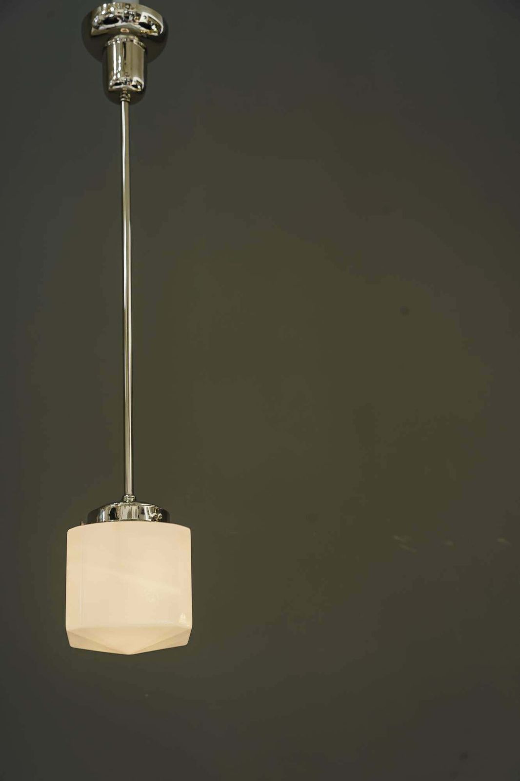 2x Art Deco Nickel Pendant With Opal Glass Shade Vienna Around 1920s photo vintage