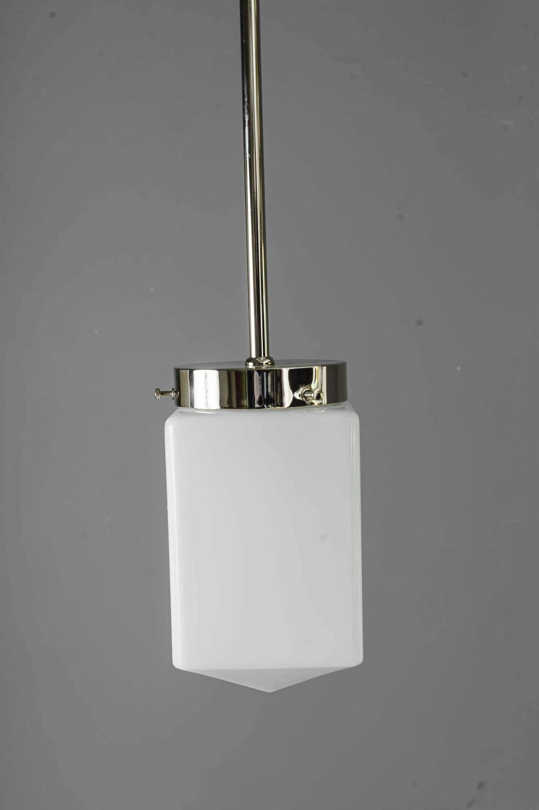 Art Deco Nickel   Plated Pendant With Opal Glass Shade Vienna Around 1920s photo vinterior