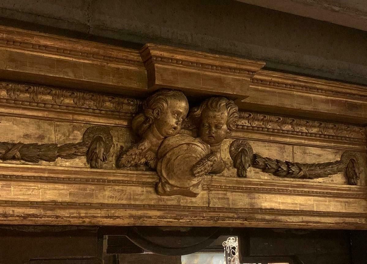 Antique Portal Lacquered And Gilded Wood, Carved Cherubs & Festoons, '600 Italy photo Home Decor