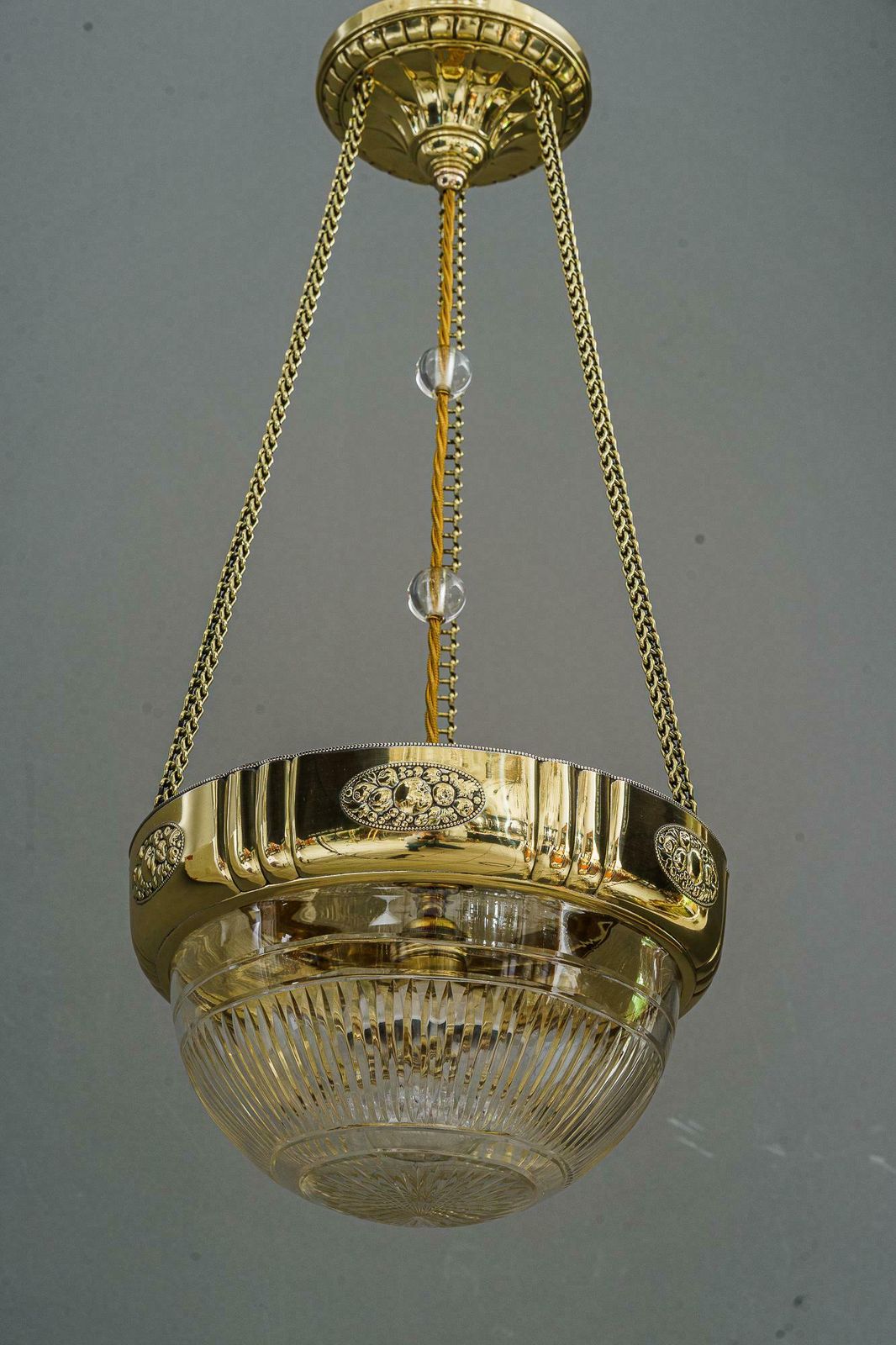 Art Deco Pendant With Original Antique Cut Glass Shade Vienna Around 1920s photo for sale