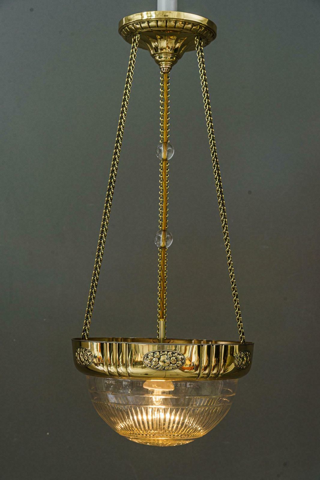 photo for sale Art Deco Pendant With Original Antique Cut Glass Shade Vienna Around 1920s
