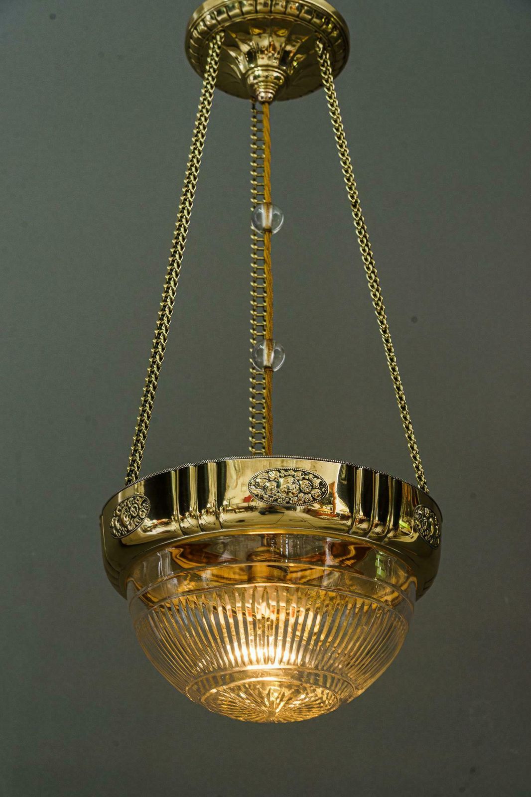1506.0 Art Deco Pendant With Original Antique Cut Glass Shade Vienna Around 1920s photo