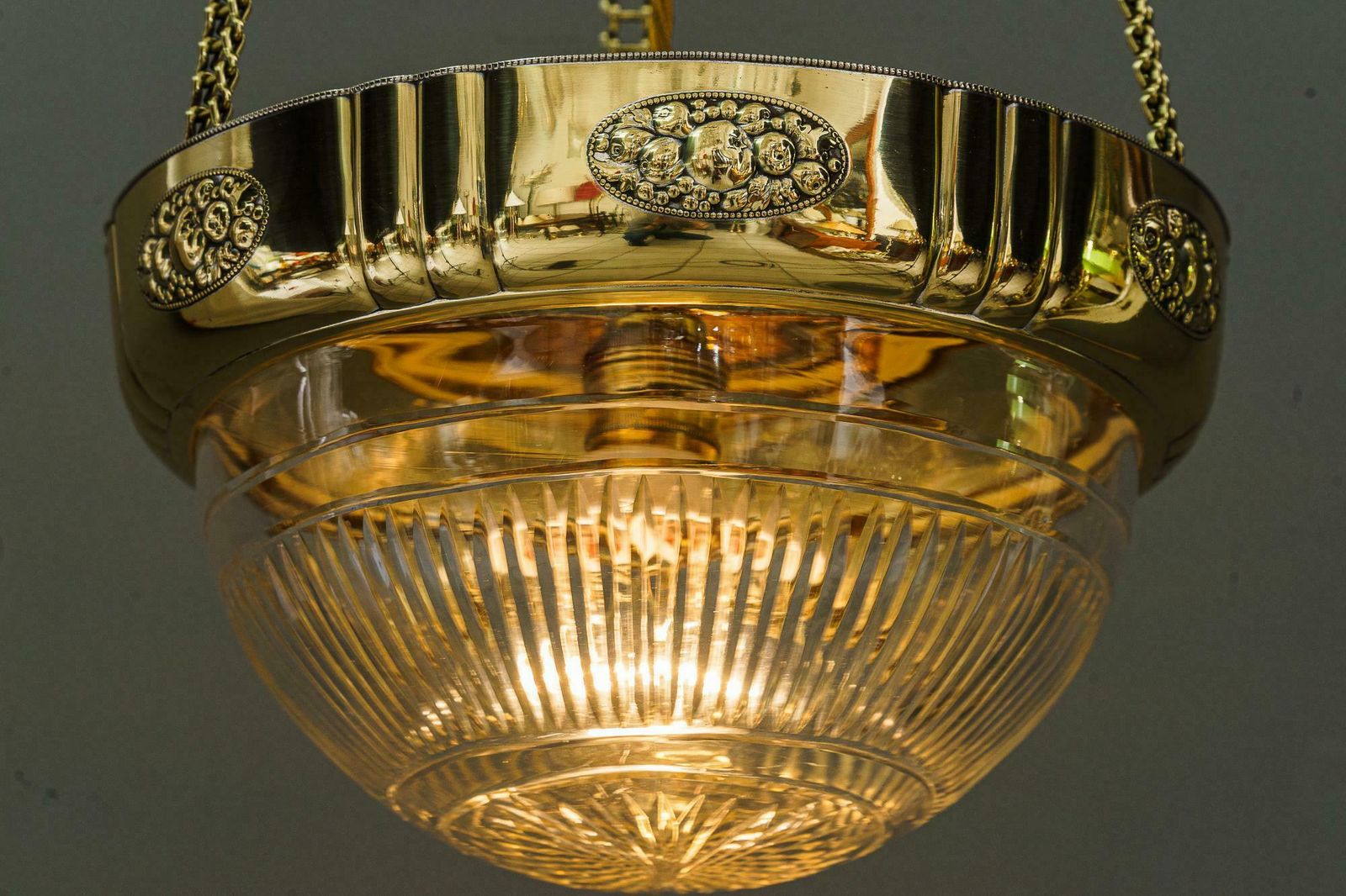 photo vintage Art Deco Pendant With Original Antique Cut Glass Shade Vienna Around 1920s