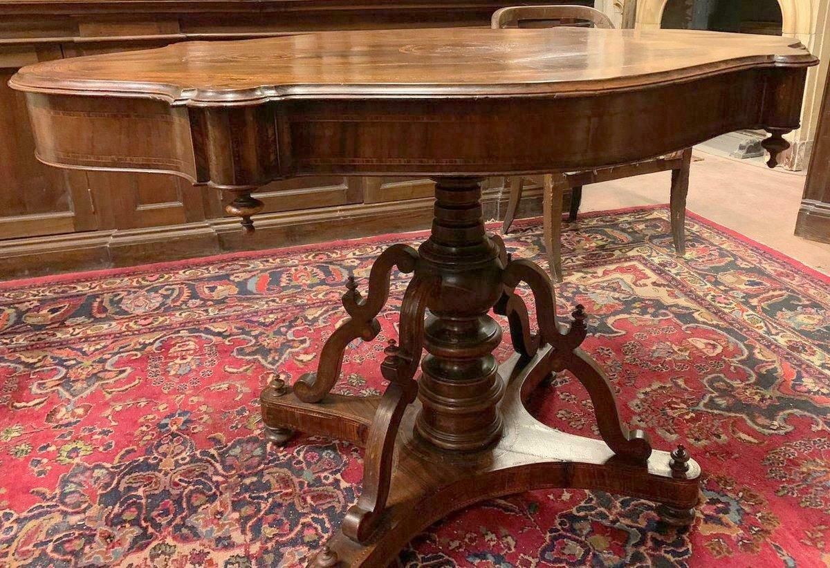 Furniture Inlaid And Carved Walnut Coffee Table, 1840 Italy photo