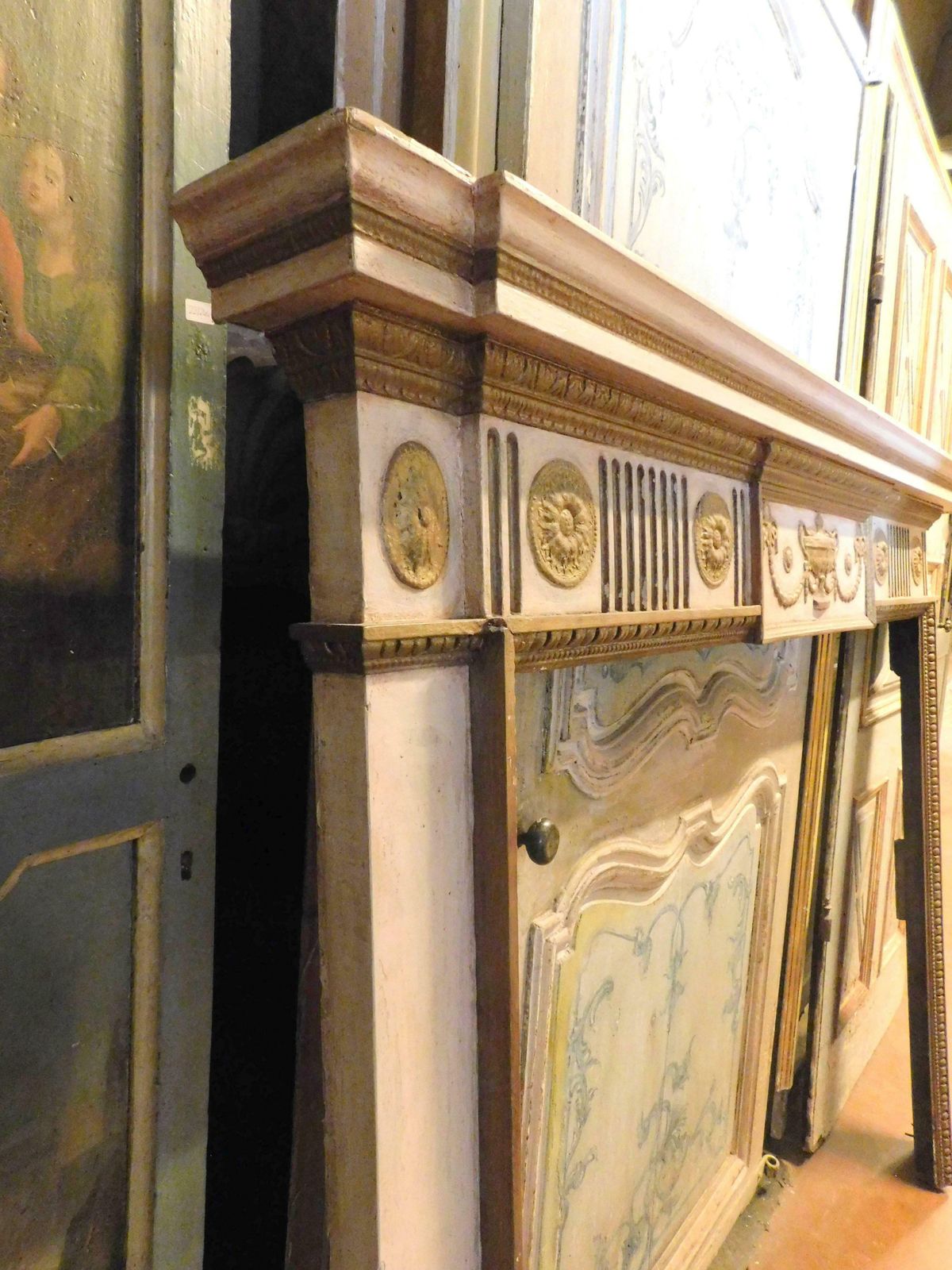 Fireplace Mantle, Carved And White And Gold Lacquered Wood, 18th Century France photo buy