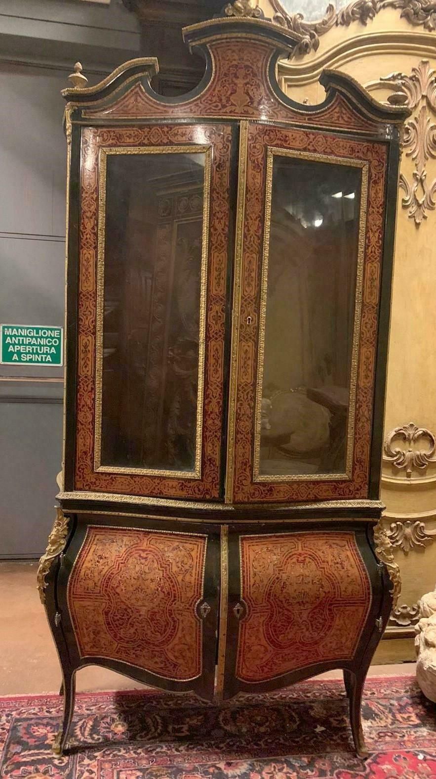 Boulle Style Display Cabinet, Rounded And Inlaid, Early 1900s, Italy photo furniture