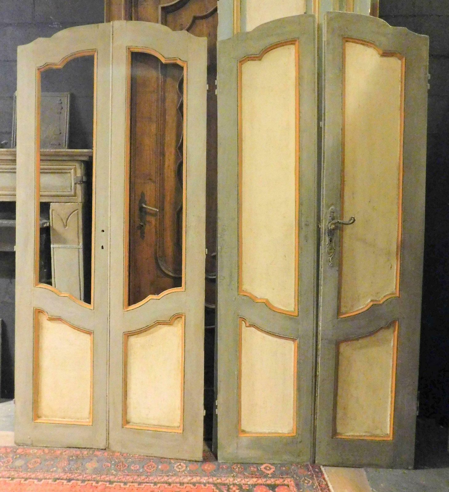 N.2 Double Doors, One Glass And One Panels, Lacquered, 18th Century Italy photo for sale
