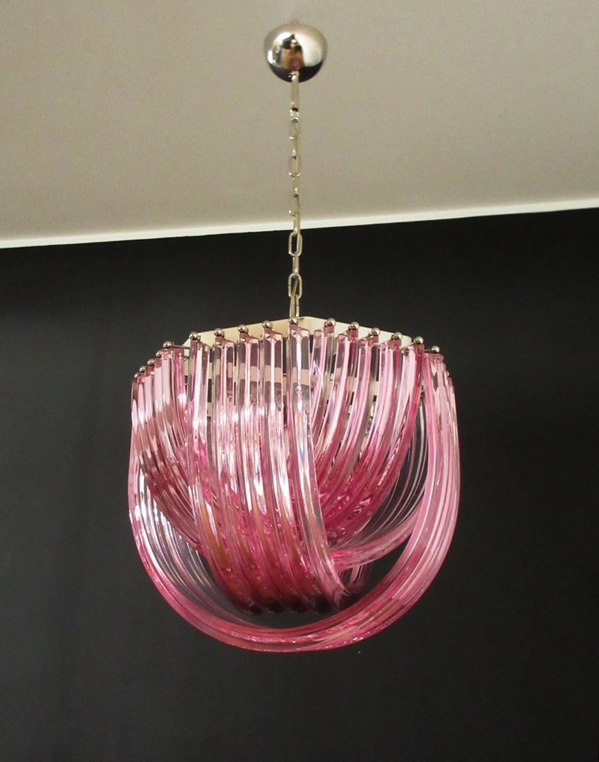 Large Curvati Chandelier, Pink Triedri, 20 Murano Glasses photo 2760.0