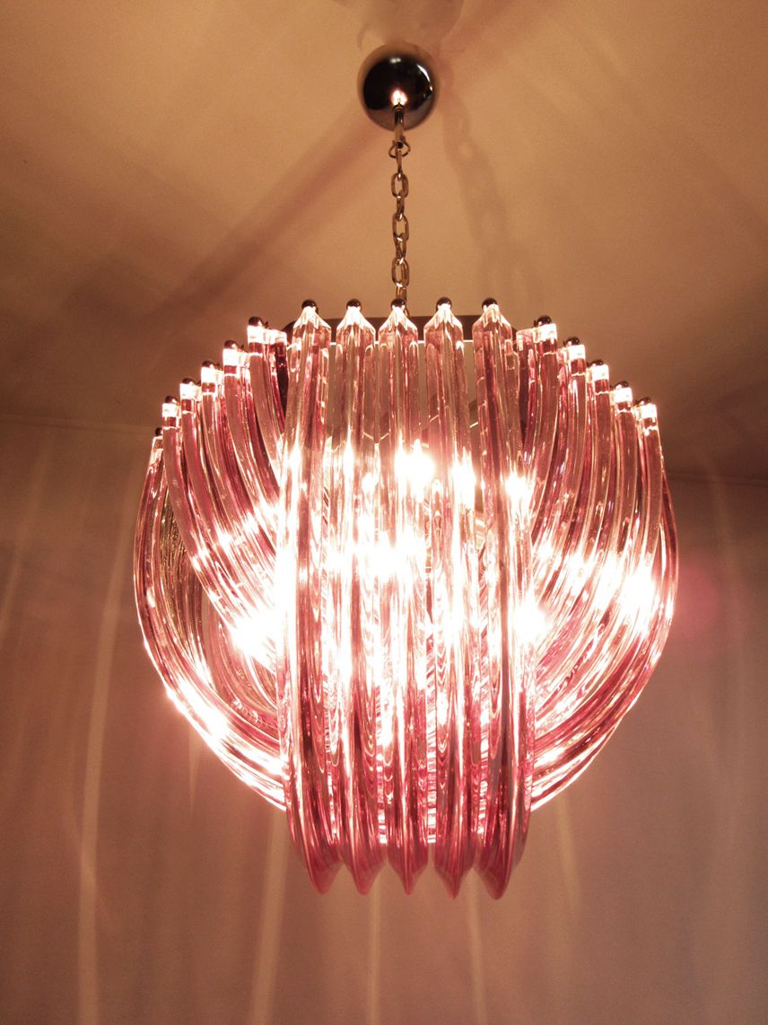 Large Curvati Chandelier, Pink Triedri, 20 Murano Glasses photo vinterior