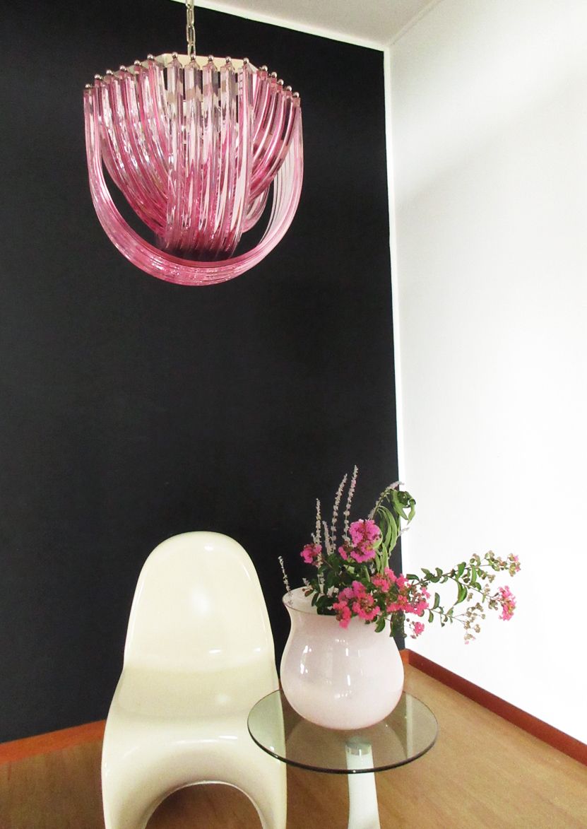 2760.0 Large Curvati Chandelier, Pink Triedri, 20 Murano Glasses photo