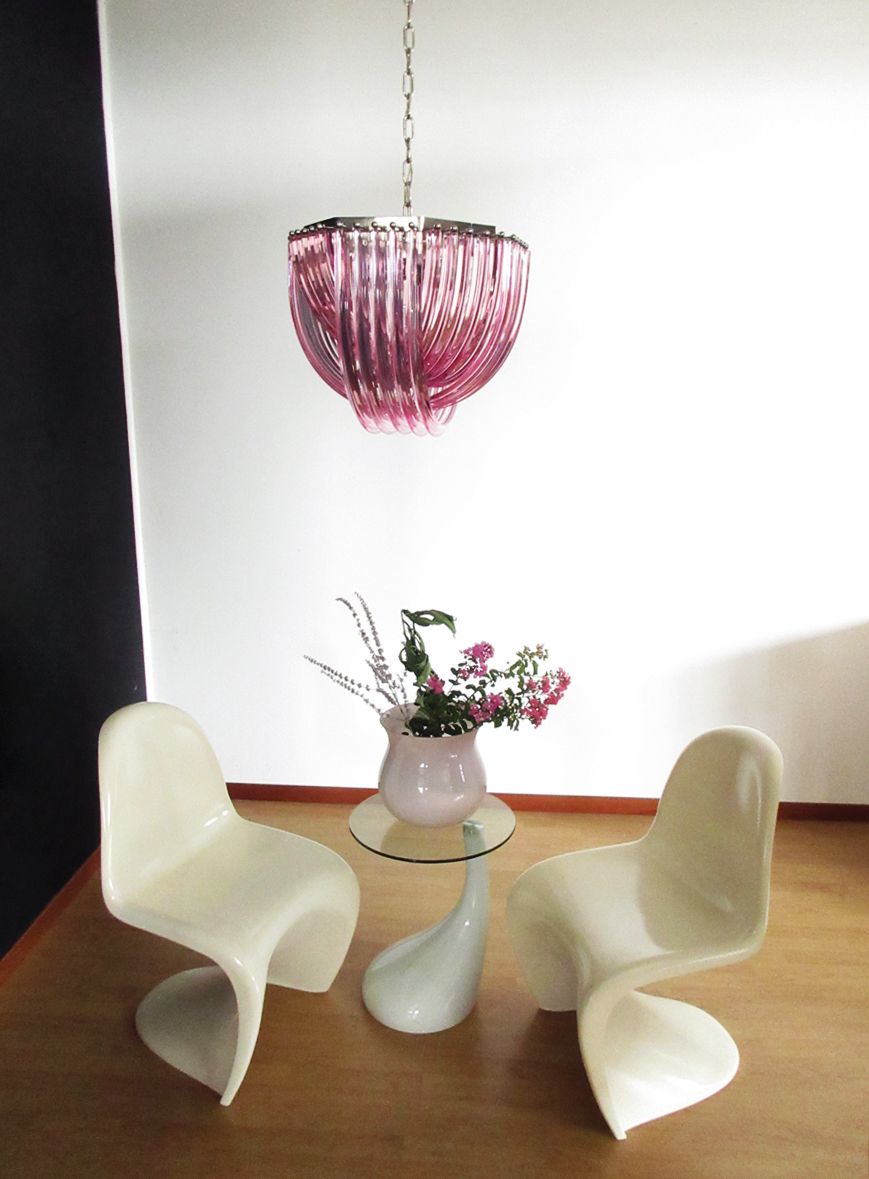 photo vinterior Large Curvati Chandelier, Pink Triedri, 20 Murano Glasses