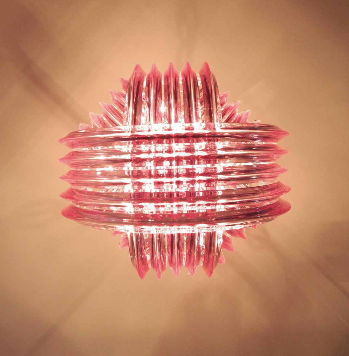 photo vintage Large Curvati Chandelier, Pink Triedri, 20 Murano Glasses