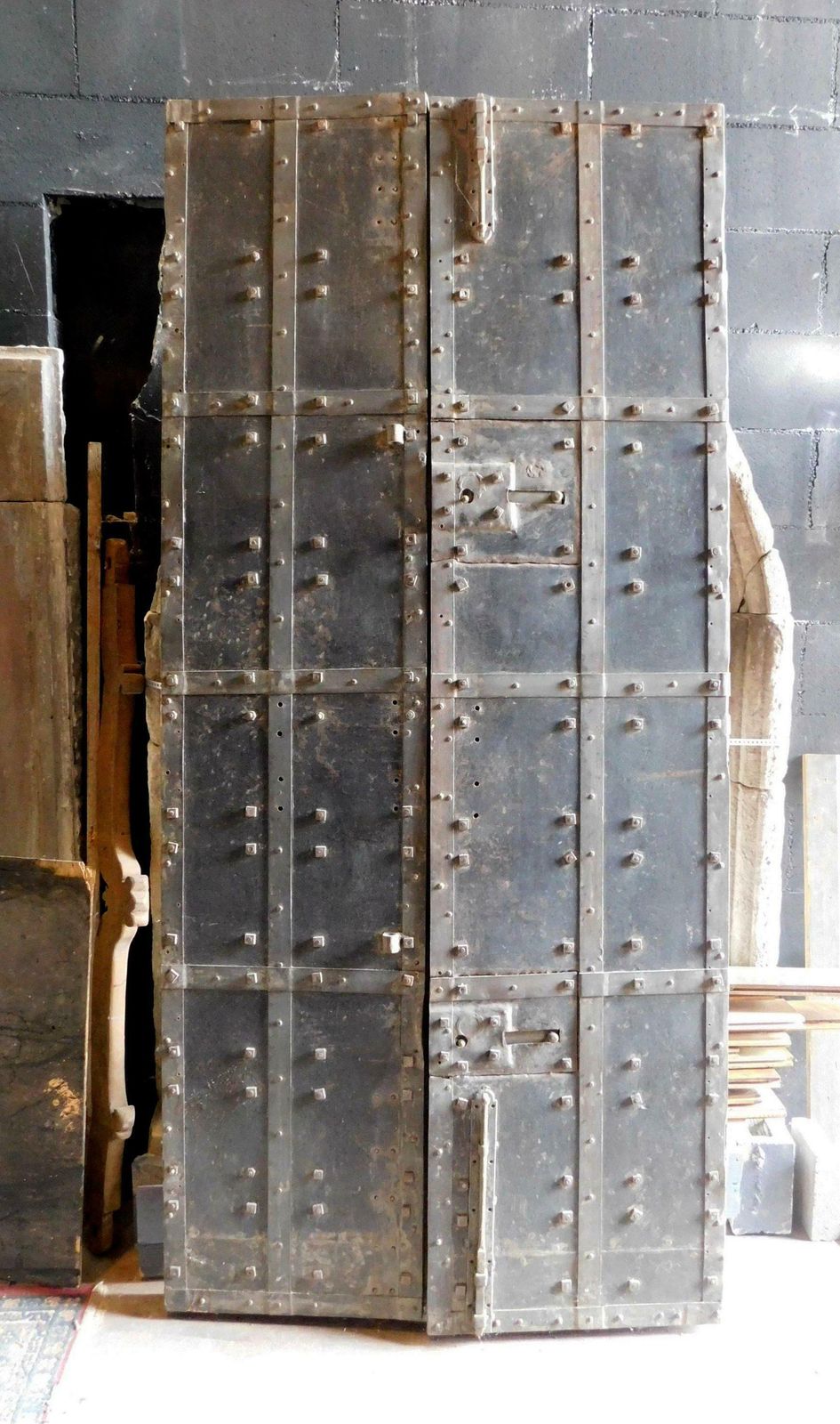 Double Prison Door In Wood And Iron, Nails & Bolts, 19th Century Italy photo vintage