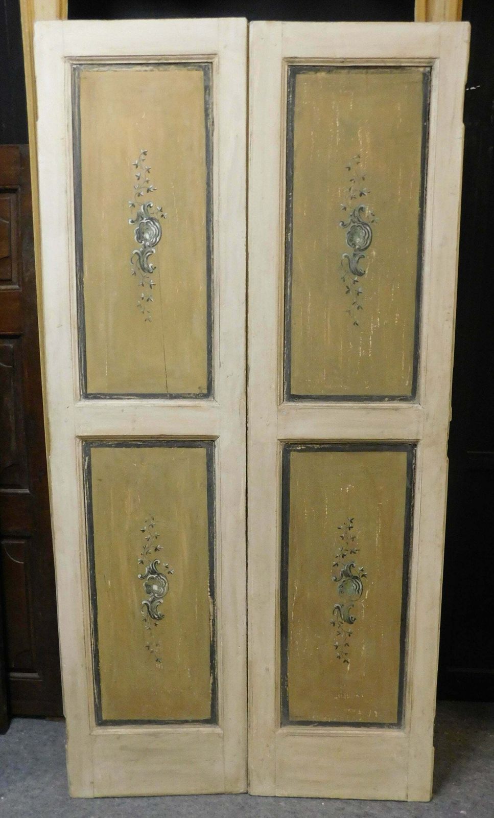 Pair Of Antique Double Doors Painted '700 Italy photo Home Fixtures
