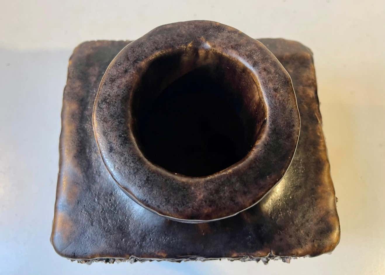 Brutalist Scandinavian Stoneware Vase With Brown Fat Lava Glaze, 1970s photo Home Decor