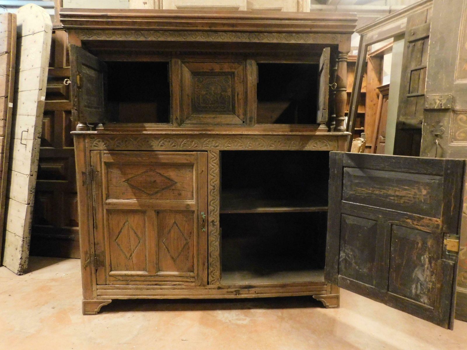 Buffet Sideboard Credenzas In Carved And Bent Larch, Rustic, Italy's Mountains photo vinterior
