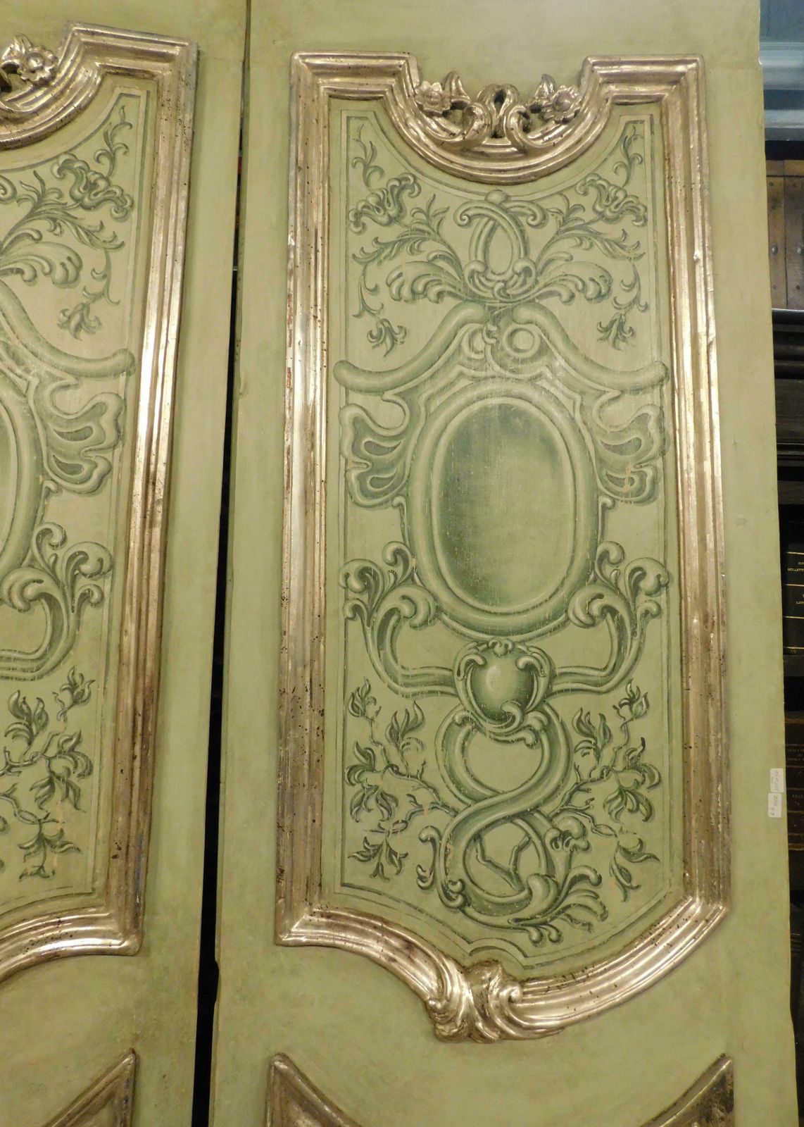N.4 Antique Two Winged Doors, Painted, Sculpted And Silvered, Italy ''700 photo Home Fixtures