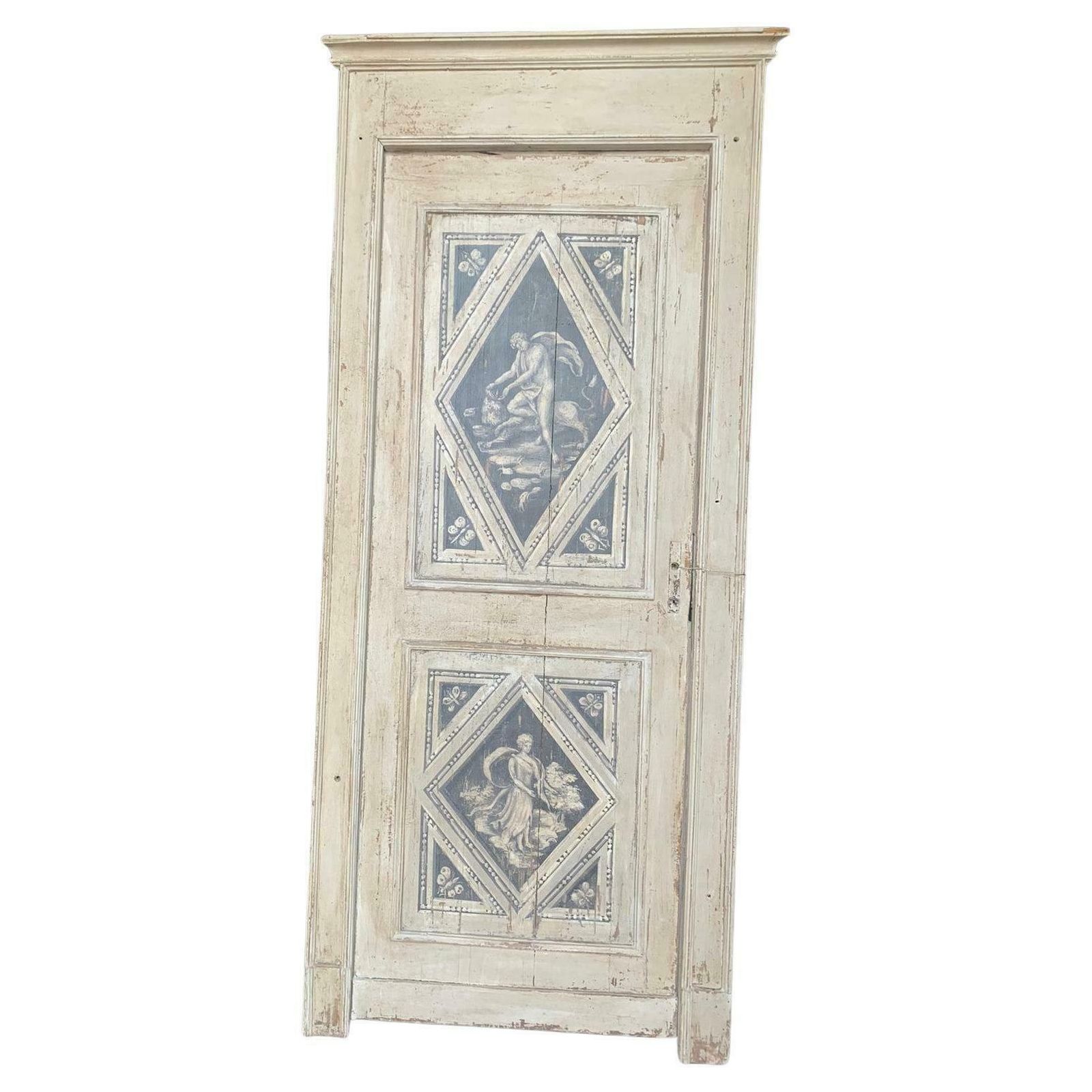 Antique Interior Door, Richly Painted With Original Frame, 18th Century, Italy