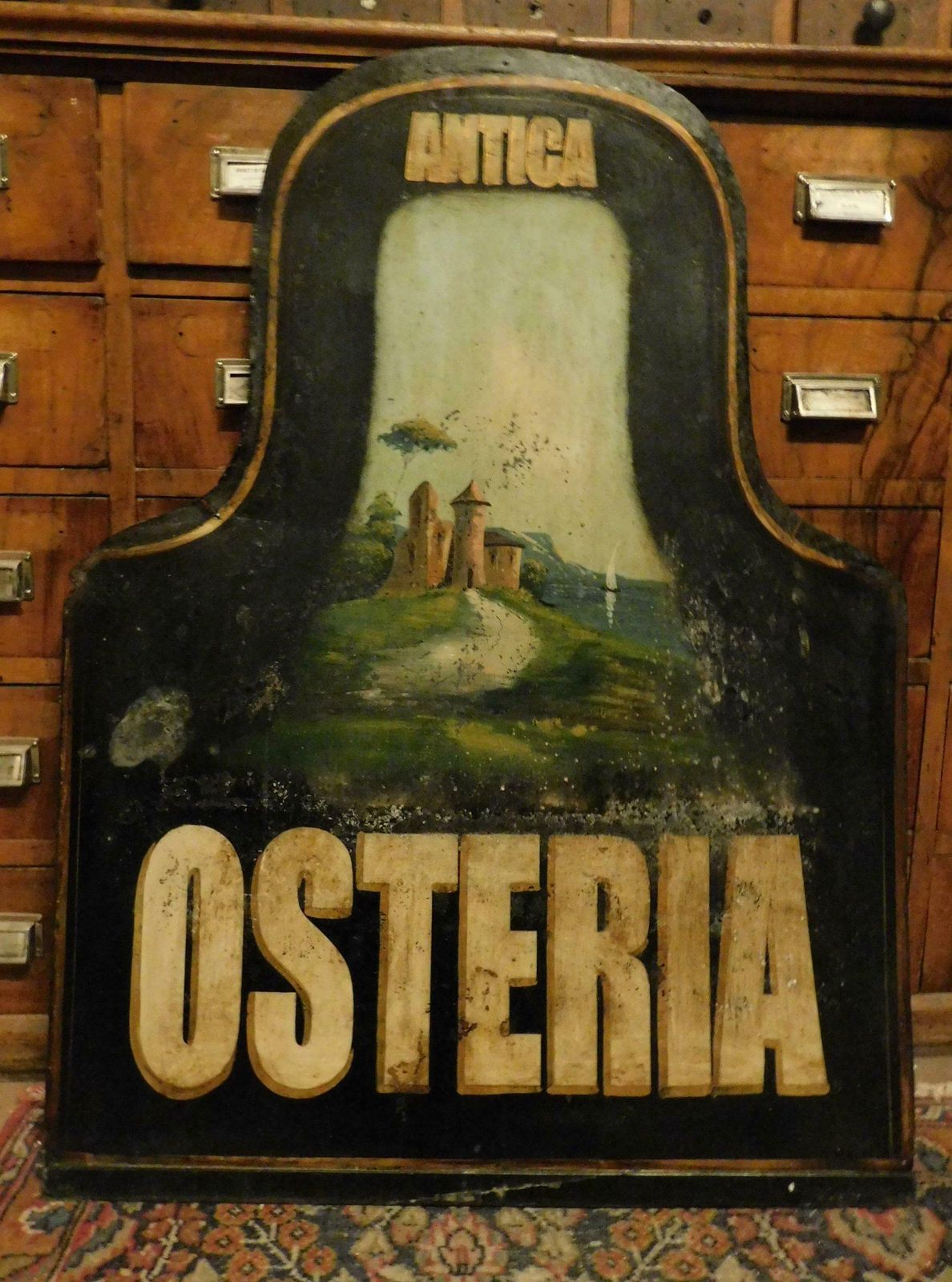 Pair Of Hotel And Tavern Signs, Signoboard, Vintage 1900s, Italy photo vinterior