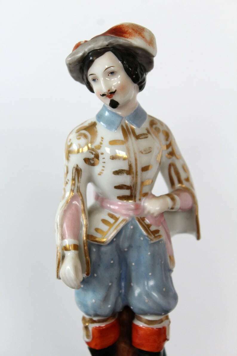 Antique 19th Century Porcelain Figurine, Porcelain Of Paris Or Brussels, Polychrome And Gold Painted, Pen Quill Holder, Style Jacob Petit photo for sale