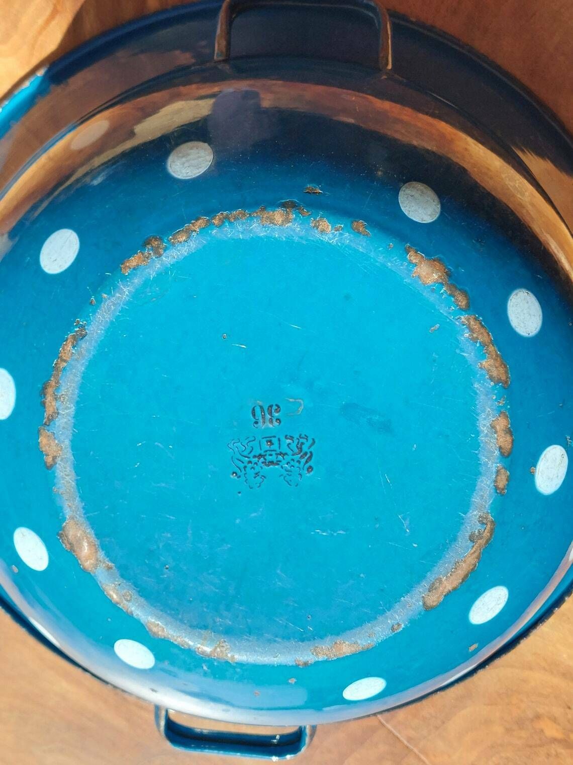 Vintage Xl Polka Dot Enamel Bowl With Handles/Retro Polka Dot Bowl With Heandles/Kitchenalia/Shabby Chic Kitchen Decor /Emo Yugoslavia/ 1970 photo vinterior