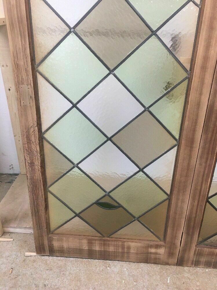 Stained Glass Doors Antique Period Reclaimed French Double Lead Lattice Wood photo Home Fixtures