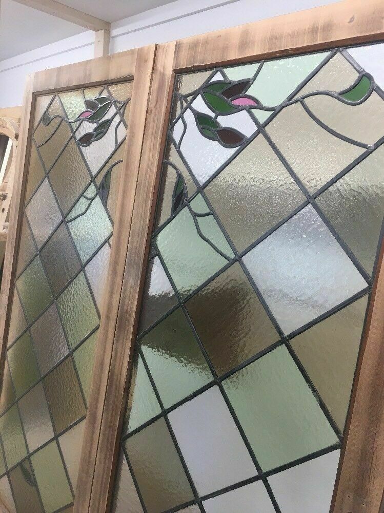 Stained Glass Doors Antique Period Reclaimed French Double Lead Lattice Wood photo buy