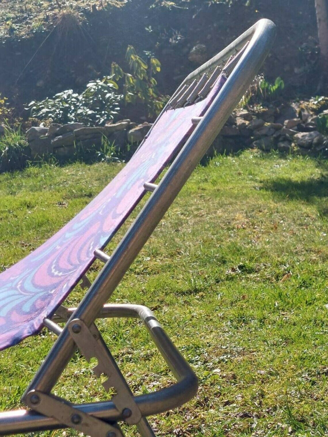 Retro Folding Flower Power Sun Lounger/ Retro Folding Beach, Teracce, Patio, Pool Chair / Retro Canvas Folding Deck Chair /Retro Beach /1970's photo vintage