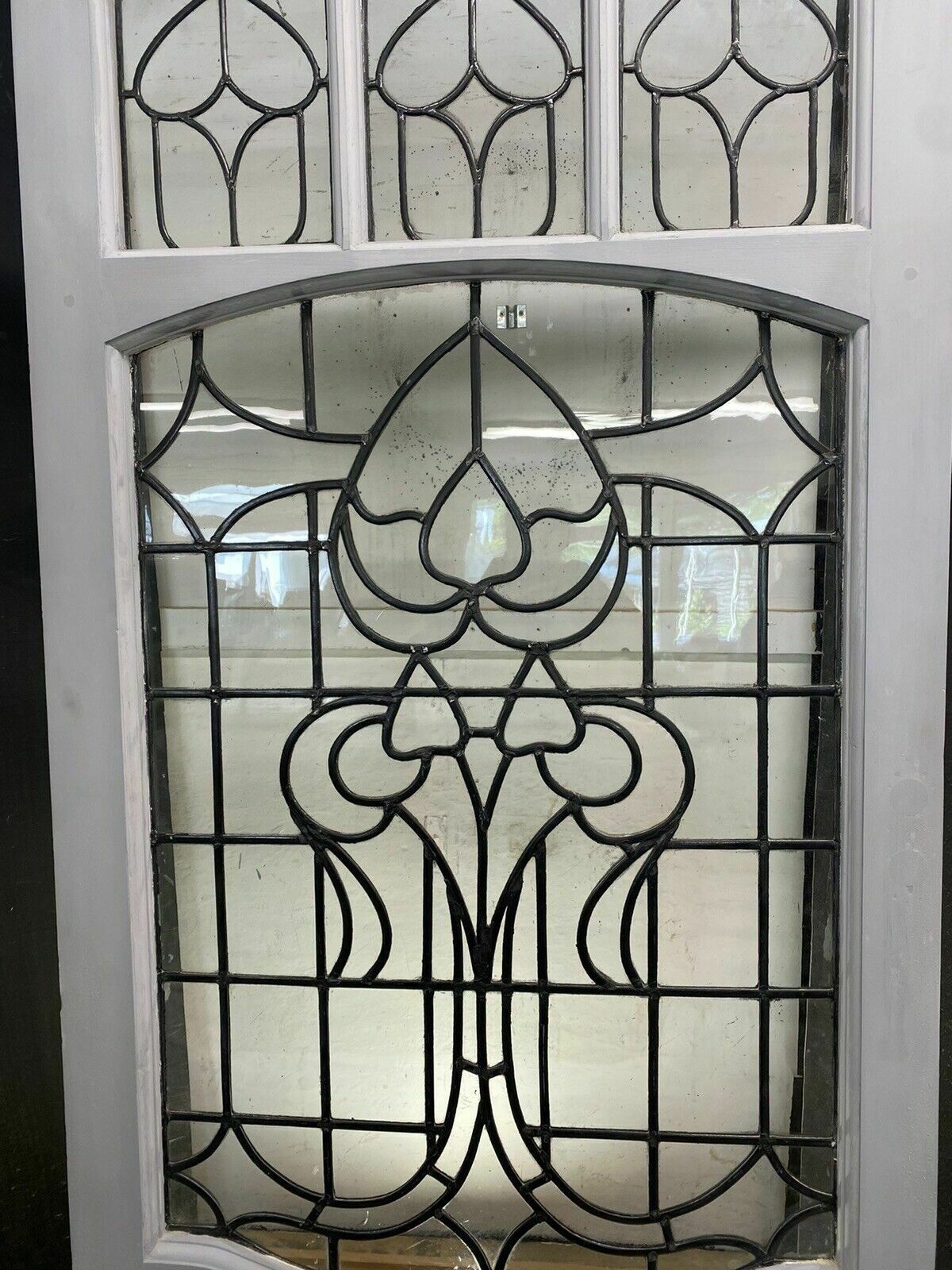 Rare Victorian Antique Rolled Glass Front Door Period Reclaimed Leaded Wood Pine photo Home Fixtures