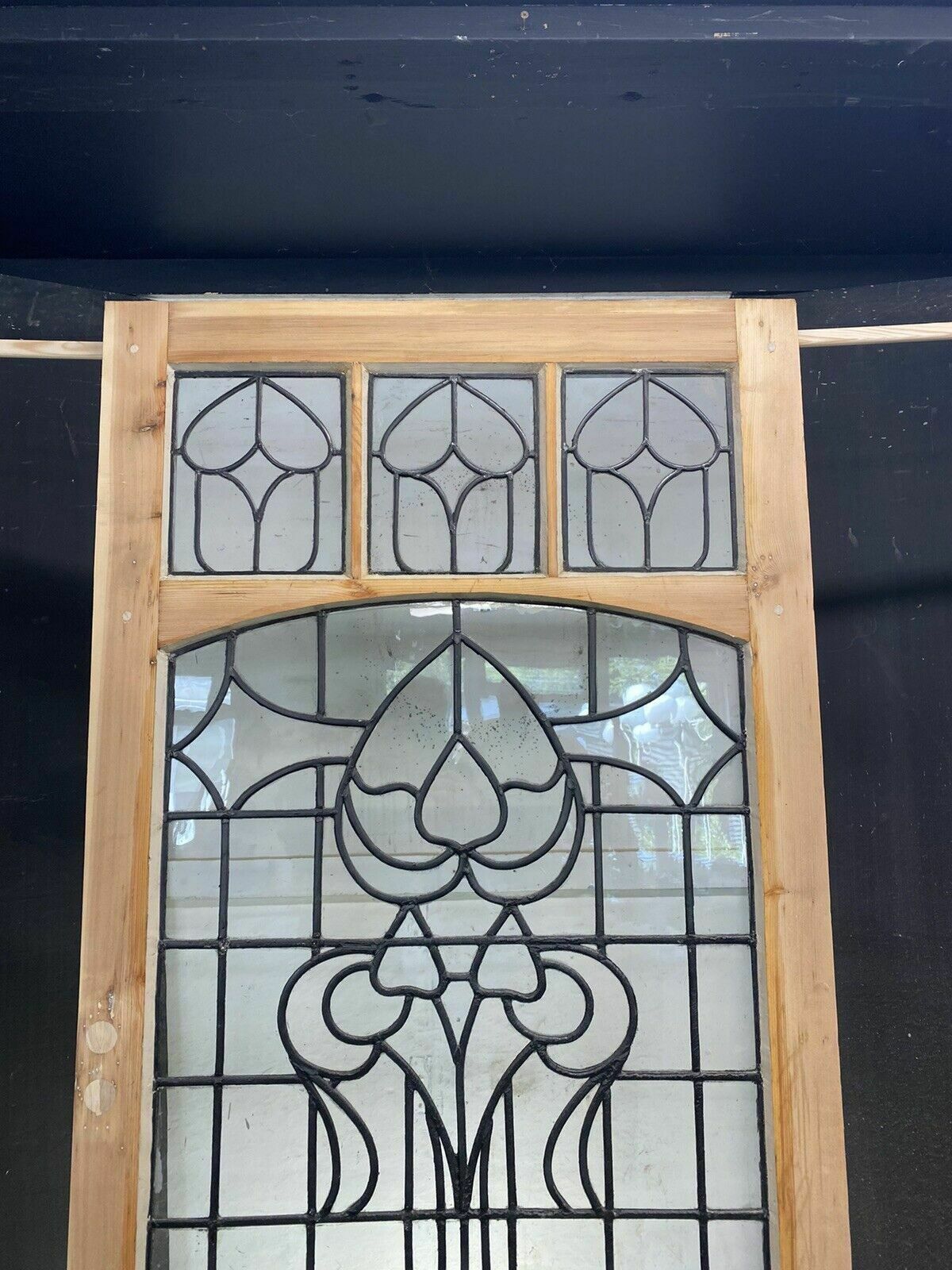 Rare Victorian Antique Rolled Glass Front Door Period Reclaimed Leaded Wood Pine photo buy