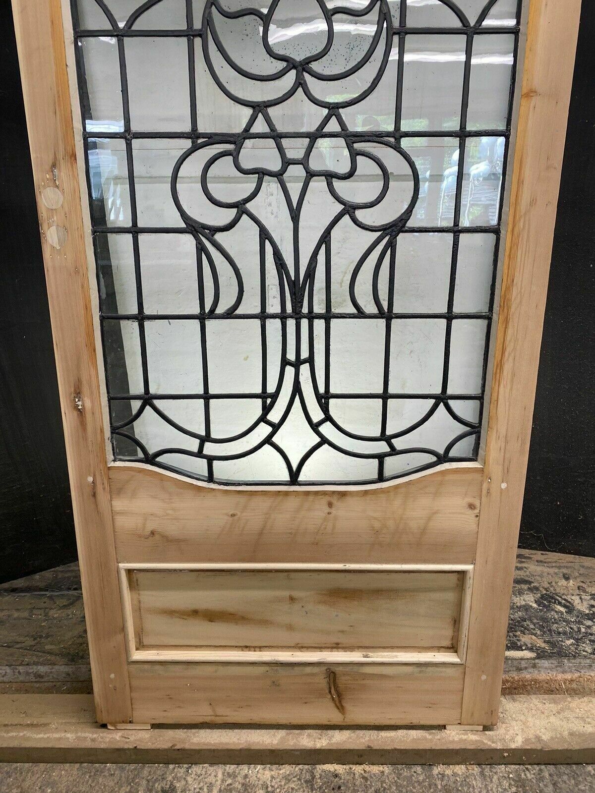 Rare Victorian Antique Rolled Glass Front Door Period Reclaimed Leaded Wood Pine photo vintage