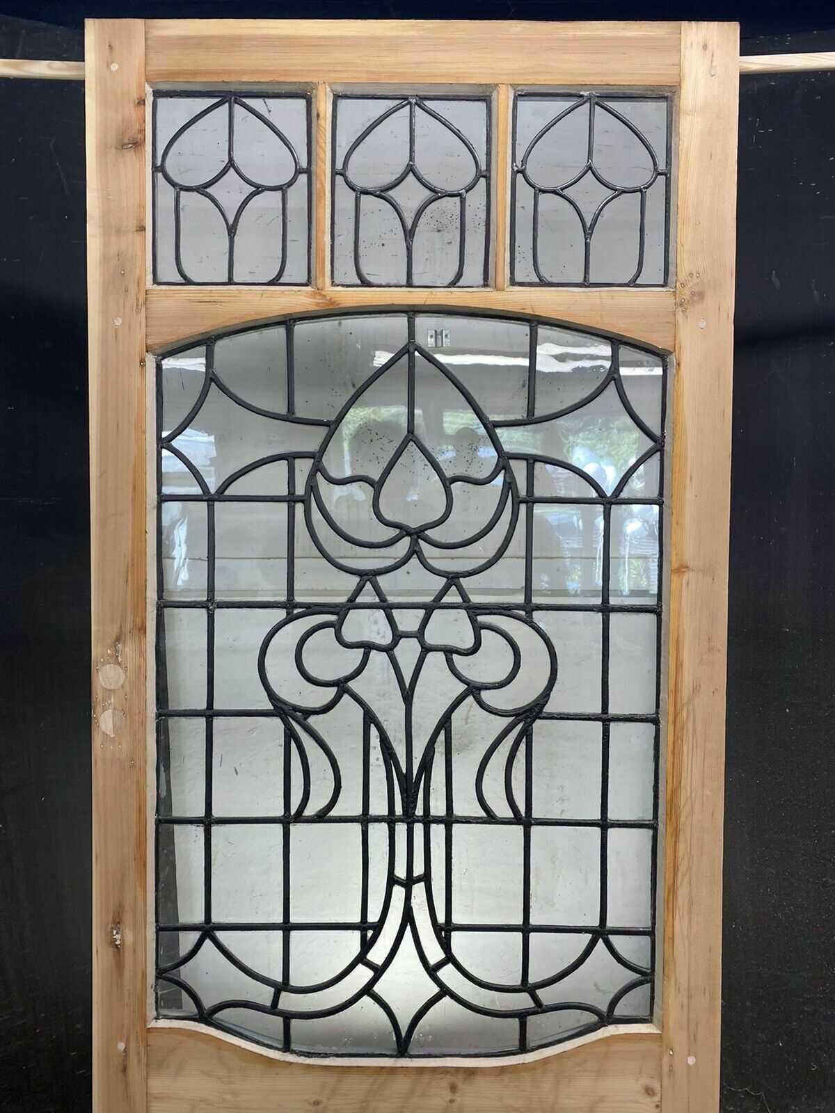 Home Fixtures Rare Victorian Antique Rolled Glass Front Door Period Reclaimed Leaded Wood Pine photo