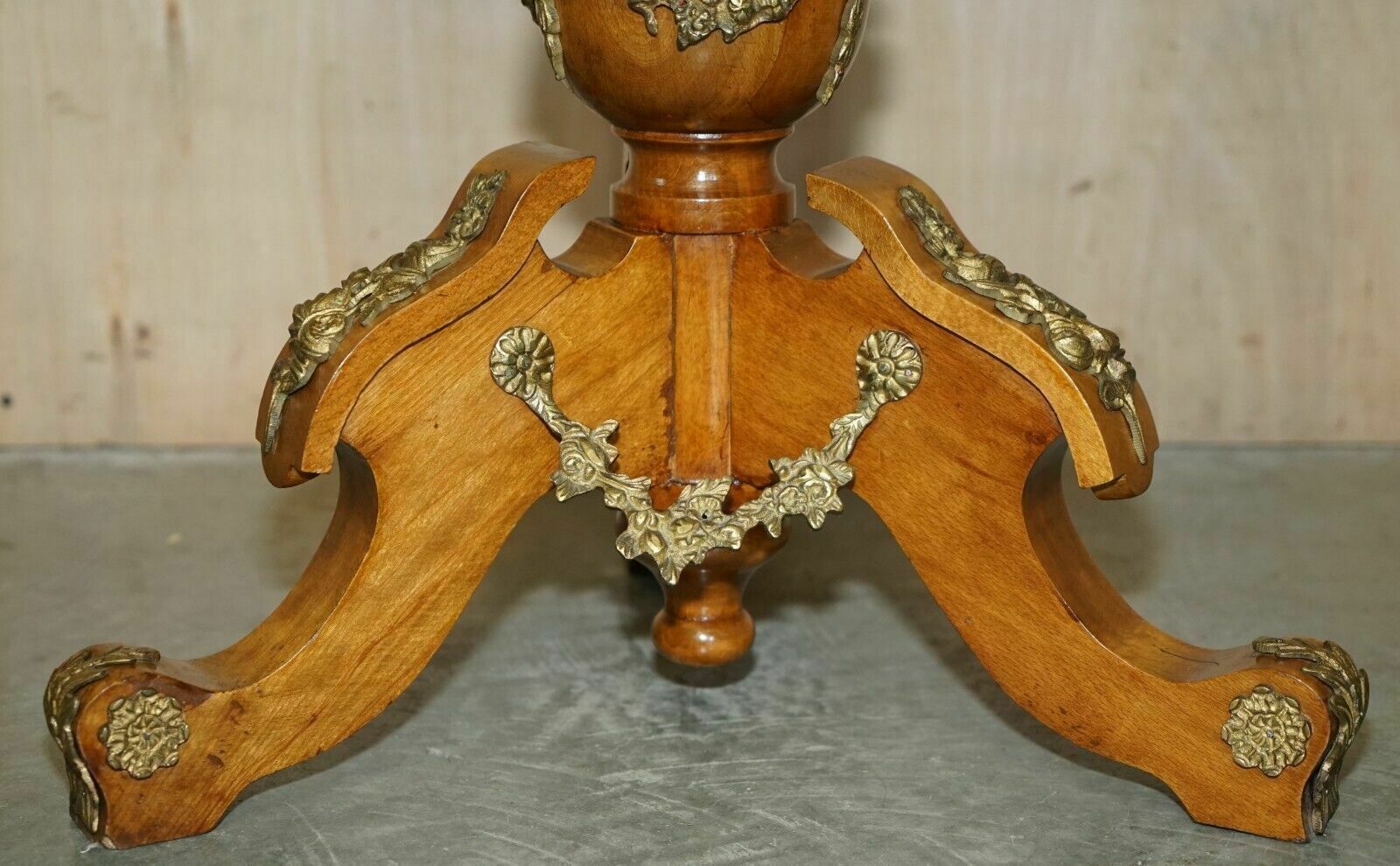Furniture Pair Of Antique French 1880 Burr Walnut, Gilt Brass Green Marble Side End Tables photo