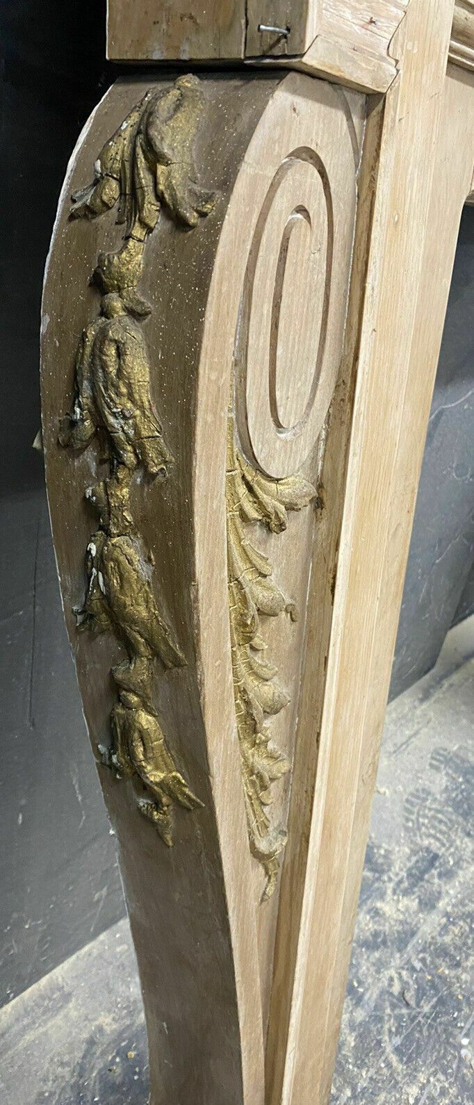 Rare Carved Pine Gilt Antique Old Fire Surround Overmantel Fireplace Reclaimed photo vinterior