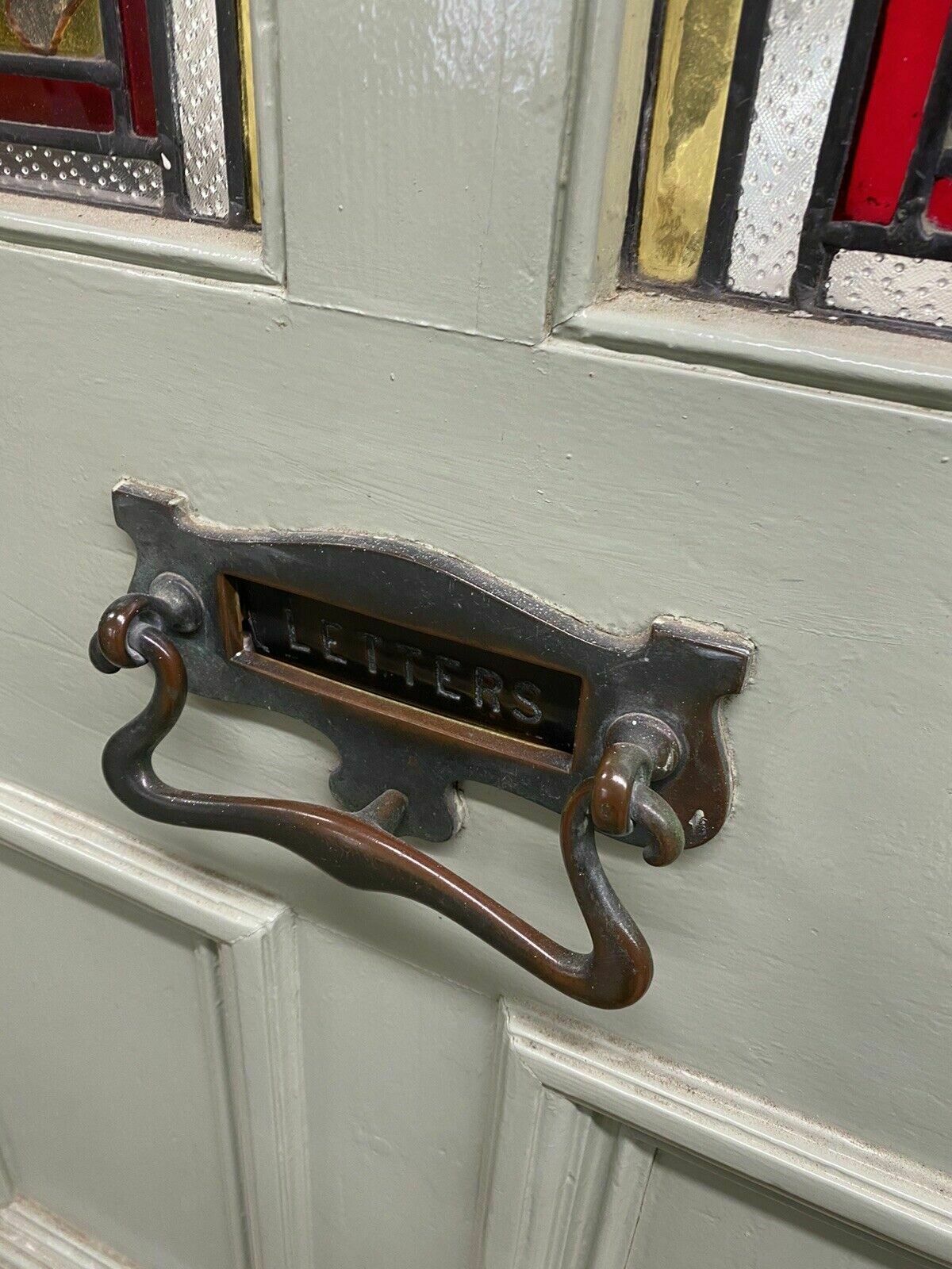 photo vinterior Victorian Hand Painted Stained Glass Front Door Antique Period Reclaimed Rare