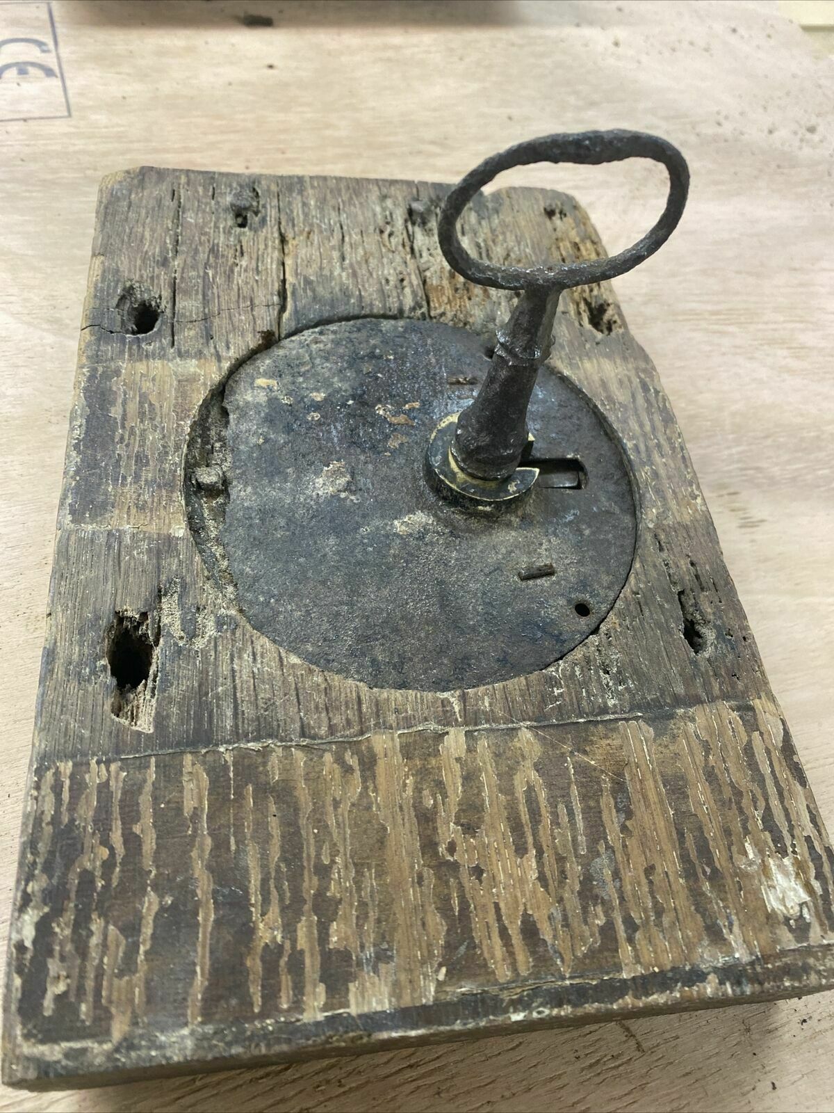 Large 17th Century Rim Lock Key Reclaimed Period Oak Iron Rare Door Furniture