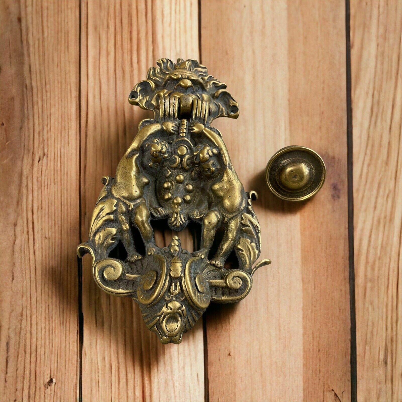 Huge Xl Antique Brass Door Knocker Metal Period Reclaimed Architectural Stunner photo 1174.1
