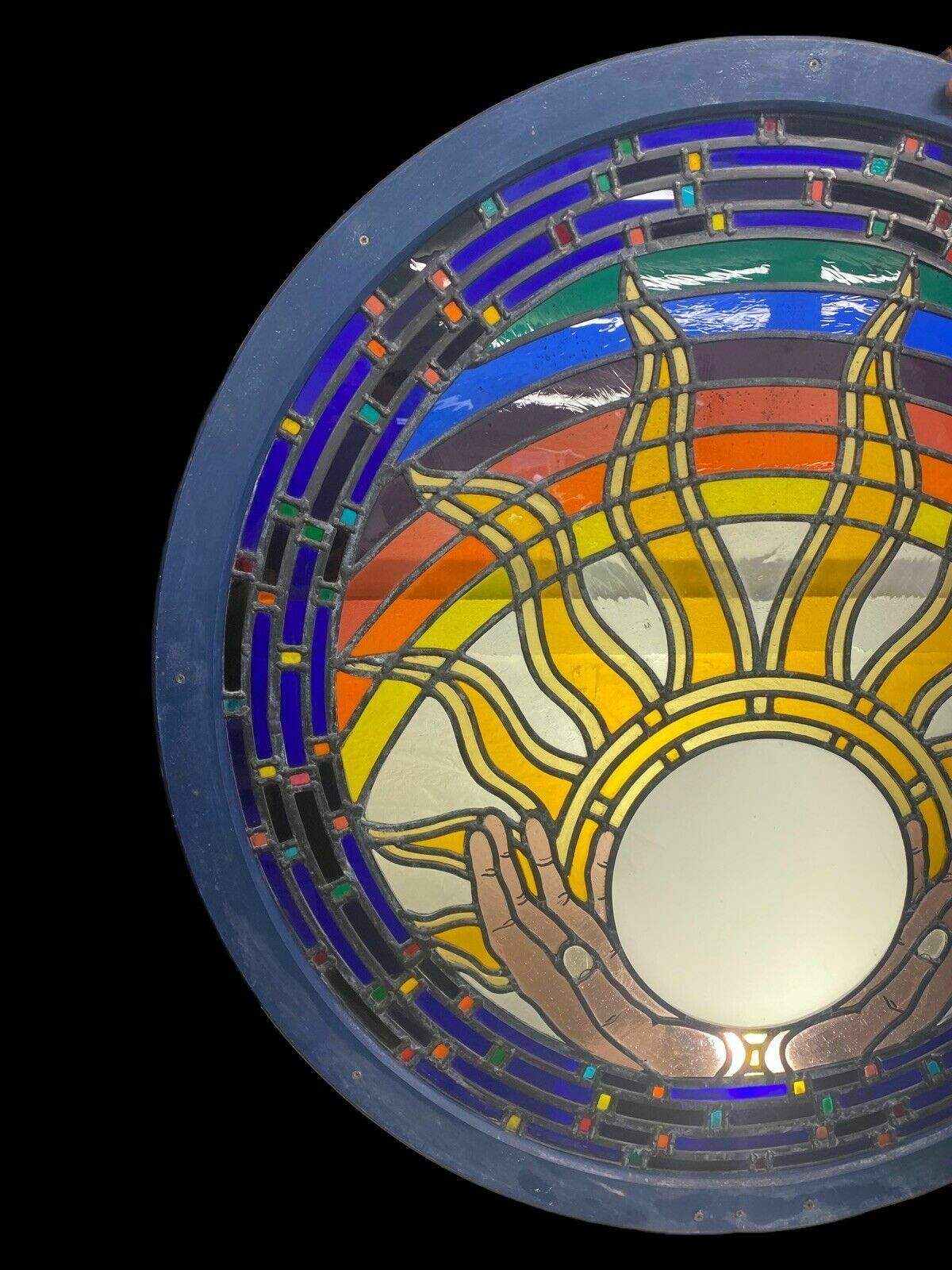 Large Stained Glass Window Panel Lead Wood Unique Old Spiritual Healing Feature photo furniture