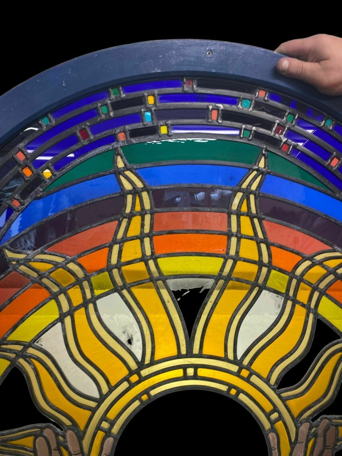 Large Stained Glass Window Panel Lead Wood Unique Old Spiritual Healing Feature photo Home Fixtures