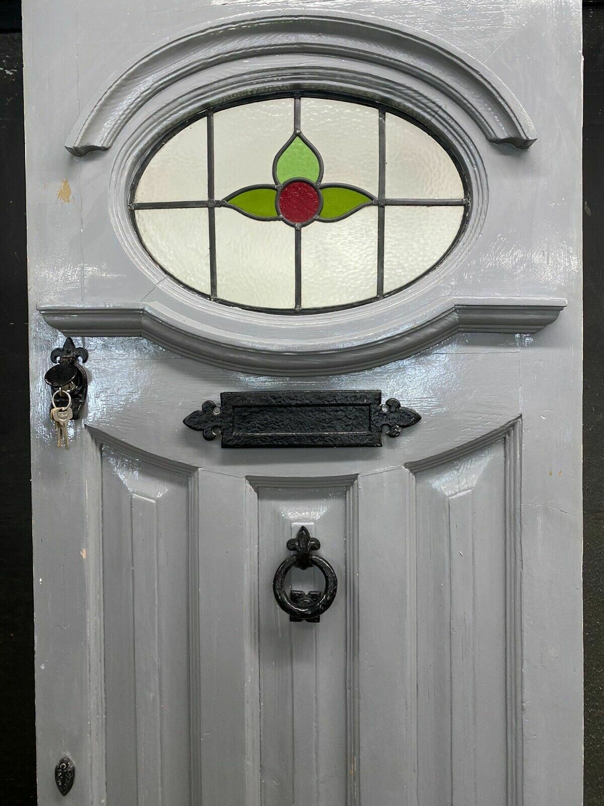 Art Deco Stained Glass Front Door Period Old Reclaimed Antique 20 30 Wood Leaded photo for sale