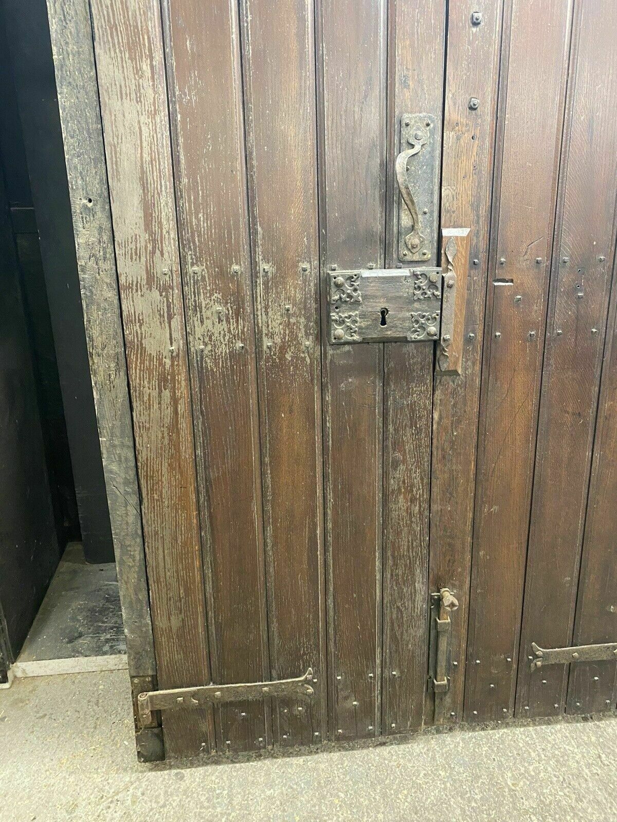 3363.0 2 Solid Oak Front Door Set Frame Reclaimed Hardwood Key Gothic Antique Wood Iron photo