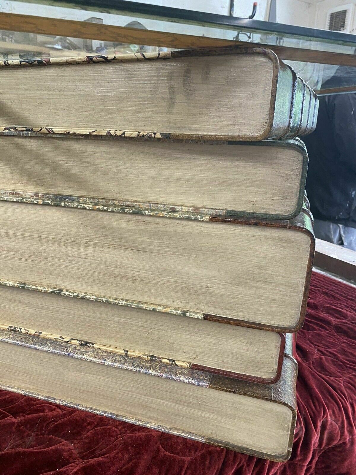 photo buy Stunning Stacked Leather Book Form Coffee Table Ocasional Side Bevelled Glass