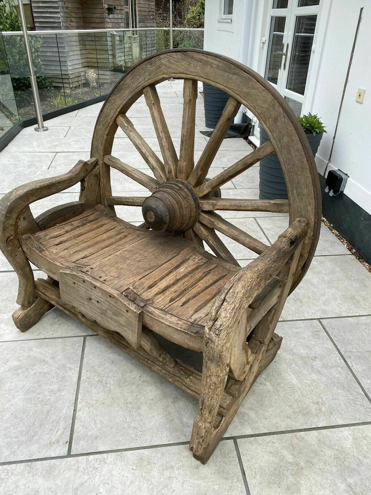 Antique Bench Cartwheel Plough Garden Patio Reclaimed Period Architectural Rare photo for sale