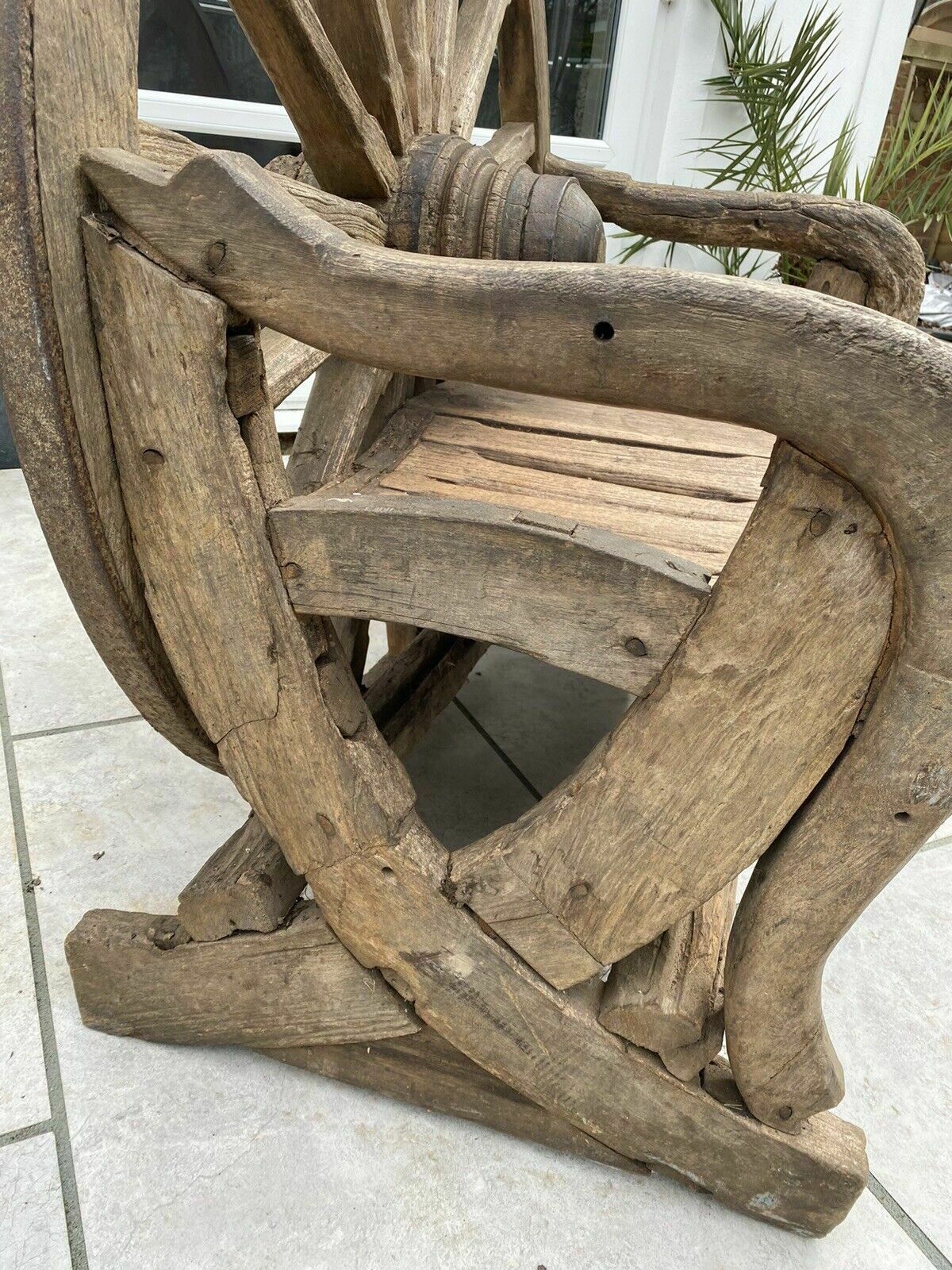 Antique Bench Cartwheel Plough Garden Patio Reclaimed Period Architectural Rare photo vinterior