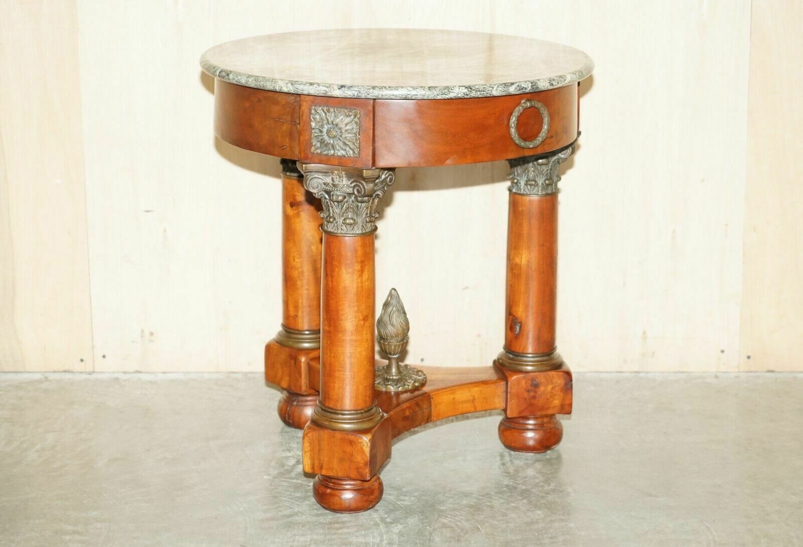 Large Vintage French Oak, Bronzed Brass, Marble Top Occasional Side Wine Table photo furniture