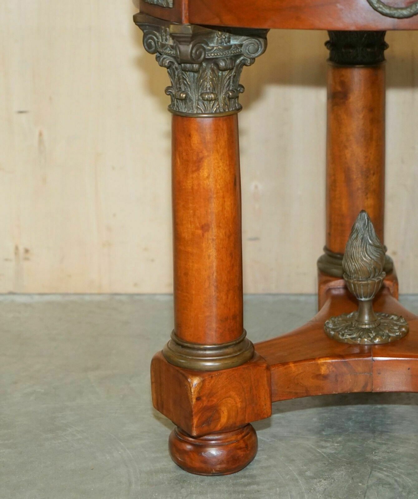 photo furniture Large Vintage French Oak, Bronzed Brass, Marble Top Occasional Side Wine Table