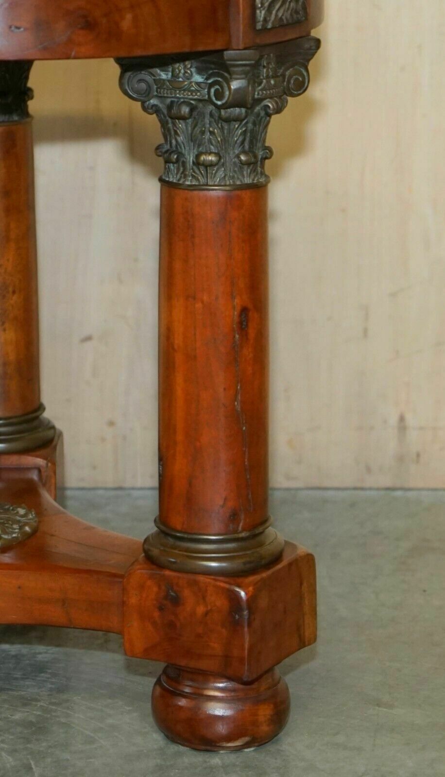 photo vinterior Large Vintage French Oak, Bronzed Brass, Marble Top Occasional Side Wine Table