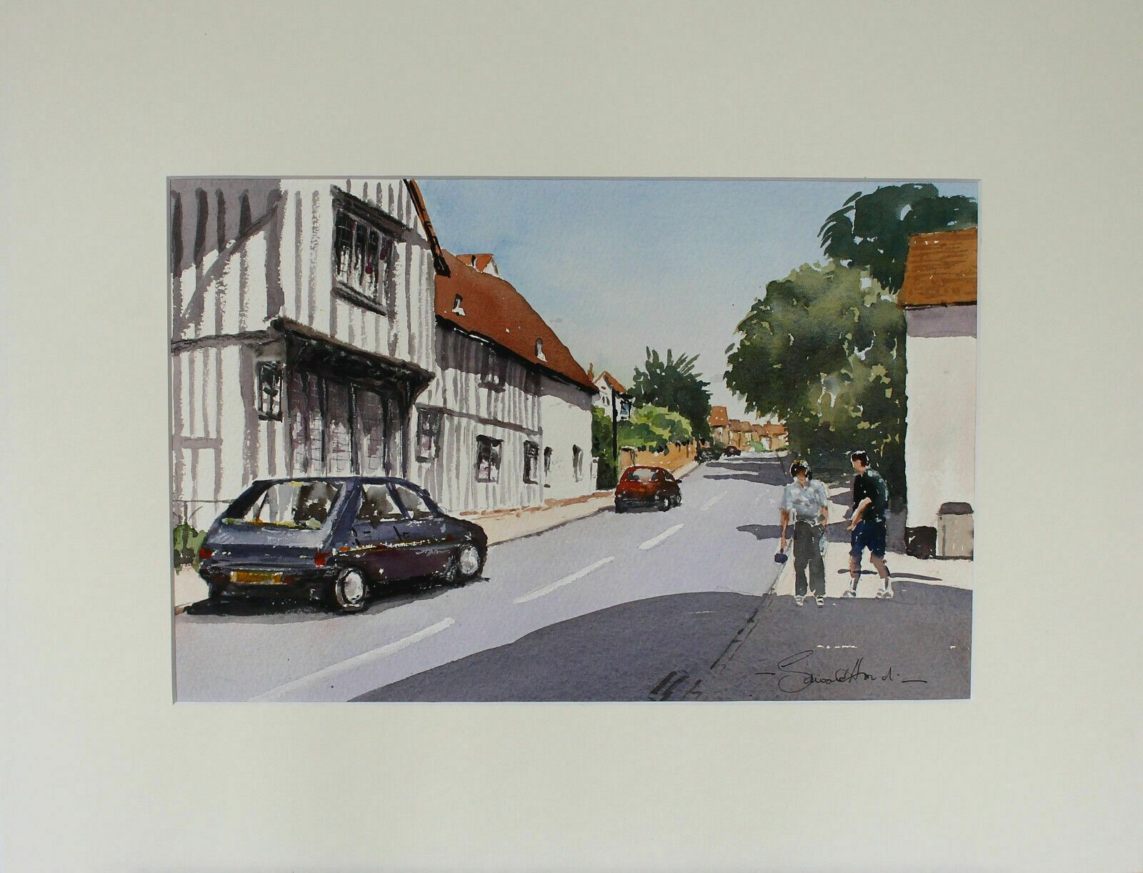 Watercolour By Edward Hood Suffolk Village