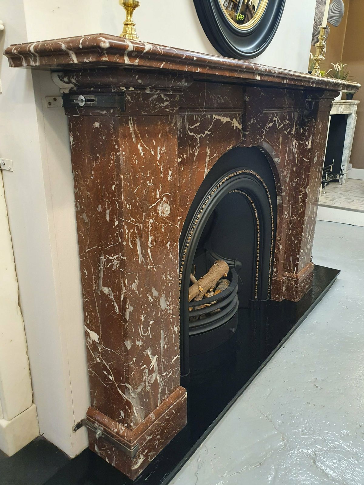Royal Rouge Spandrel Scottish Fireplace Marble Mantel And Insert photo Home Fixtures