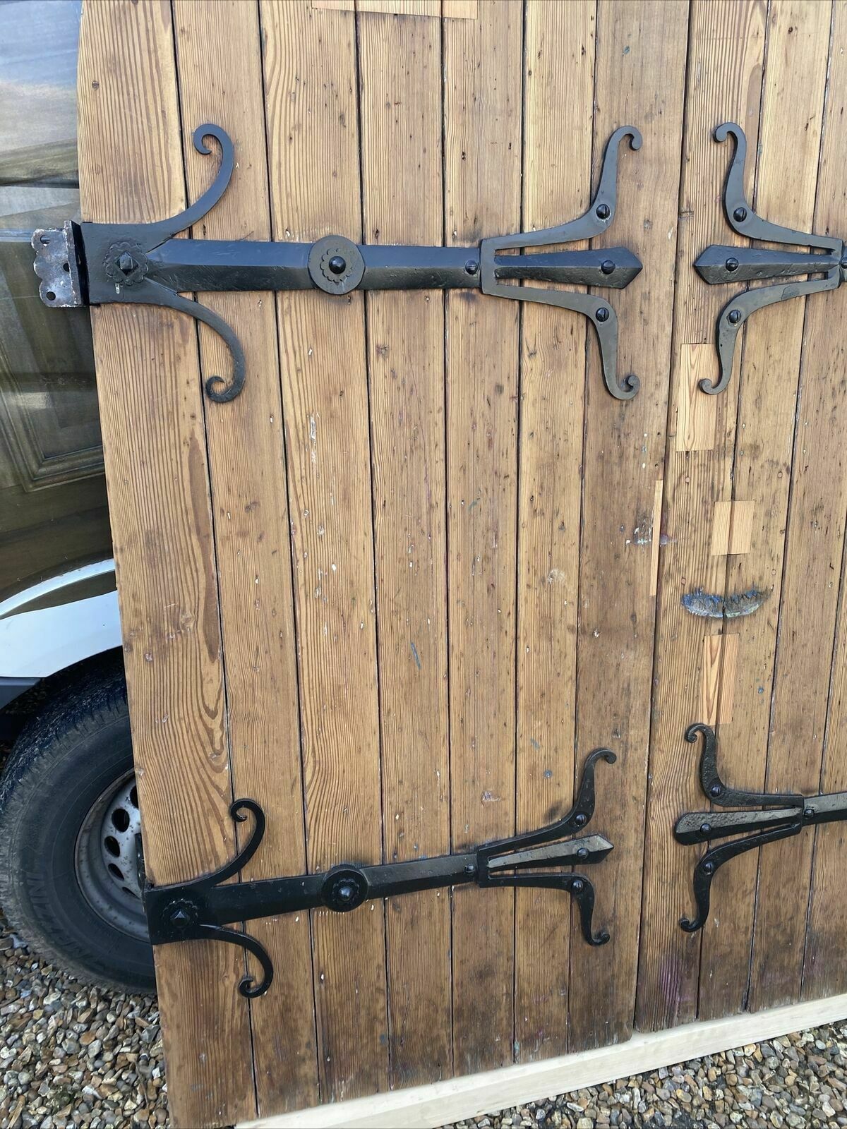 Large Tudor Gothic Church Doors Set Antique Period Iron Reclaimed Old Arched photo furniture